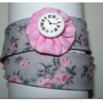 Stoffarmband - Wickelarmband rosa Blütenuhr Armbanduhr