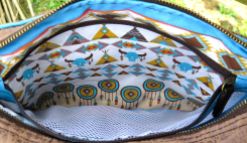 BrennenderSchuh Blick in die Fransen-Handtasche im Leder-Reptilien-Indianer-Look mittlere Größe, braun-türkis