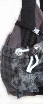 Seitenfach mit Stern, große Handtasche - Wickeltasche genäht, Anthrazit - Mint mit Aufdruck, Webbändern, Reißverschluss, Innenfächern